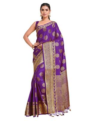 Purple woven art silk saree with blouse 1