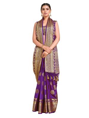 Purple woven art silk saree with blouse 2