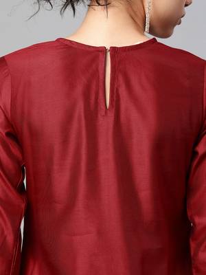 Indo Era Red Solid Straight Kurta Trouser Set 5