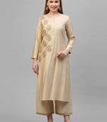 Indo Era Beige Embroidered Straight Kurta Palazzo Set
