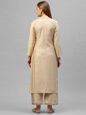 Indo Era Beige Embroidered Straight Kurta Palazzo Set 2