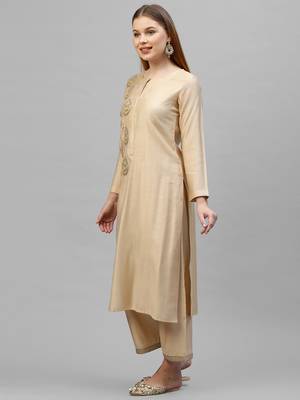 Indo Era Beige Embroidered Straight Kurta Palazzo Set 3