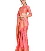 Pink woven art silk saree with blouse