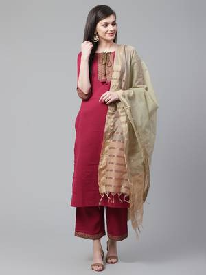 Indo Era Magenta Solid Straight Kurta with Palazzo Sets 1