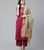 Indo Era Magenta Solid Straight Kurta with Palazzo Sets
