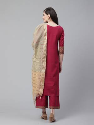 Indo Era Magenta Solid Straight Kurta with Palazzo Sets 2