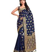 Blue woven art silk saree with blouse