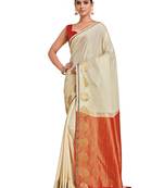 Beige woven crepe saree with blouse