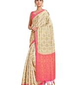 Beige woven crepe saree with blouse