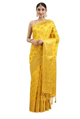 Yellow woven art silk saree with blouse 1