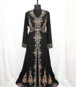 Black luxurious Moroccan Kaftan With Sun-proof hijab.