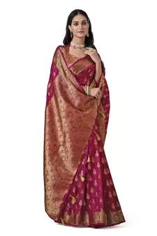 Pink woven art silk saree with blouse