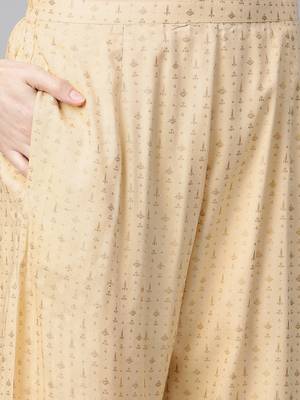 Indo Era Beige Foil Printed Straight Kurta with Palazzo Dupatta Set 3