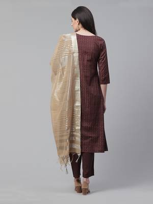 Indo Era Brown Foil Printed A-Line Kurta Pant with Dupatta Set 2