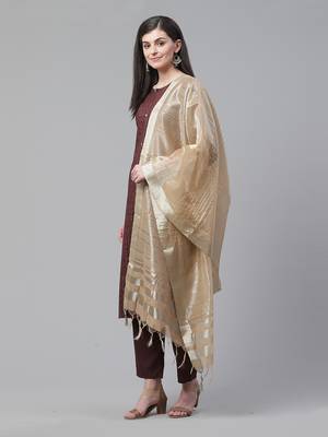 Indo Era Brown Foil Printed A-Line Kurta Pant with Dupatta Set 5