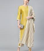 Indo Era Solid Straight Kurta with Palazzo Dupatta Set