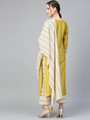 Indo Era Solid Straight Kurta with Palazzo Dupatta Set 2
