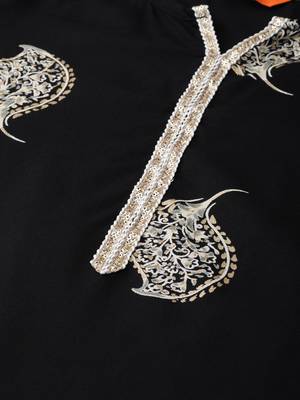 Indo Era Black Foil Floral Printed Straight Kurta Palazzo with Dupatta Set 5