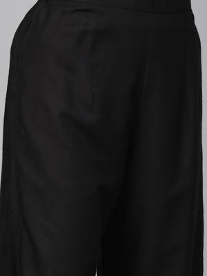 Indo Era Black Foil Floral Printed Straight Kurta Palazzo with Dupatta Set 3