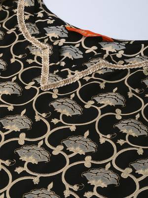 Indo Era Black Foil Floral Printed Straight Kurta Palazzo with Dupatta Set 5
