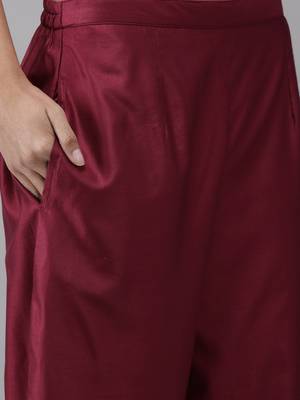 Indo Era Wine Solid Straight Kurta Trouser Set 5