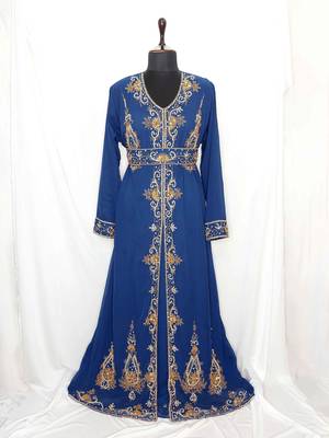 Navy blue Moroccan Kaftan With Sun-proof hijab 1
