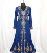 Navy blue luxurious Moroccan Kaftan With Sun-proof hijab.