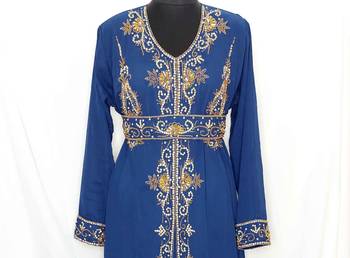 Navy blue Moroccan Kaftan With Sun-proof hijab 2