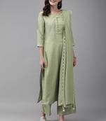 Indo Era Green Solid Kurta Palazzo with Dupatta Set
