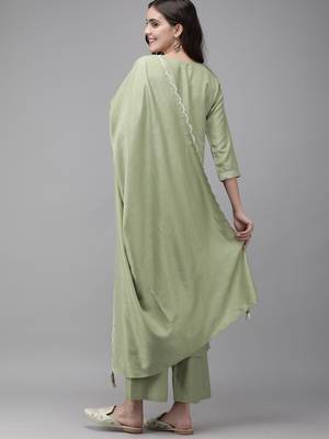 Indo Era Green Solid Kurta Palazzo with Dupatta Set 2