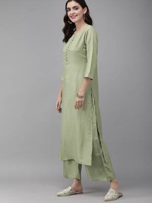 Indo Era Green Solid Kurta Palazzo with Dupatta Set 3