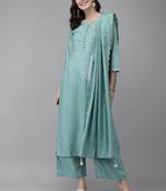 Indo Era Sea Green Solid Kurta Palazzo with Dupatta Set