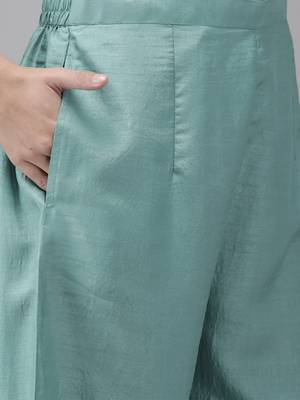 Indo Era Sea Green Solid Kurta Palazzo with Dupatta Set 5