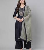 Indo Era Navy Blue Embroidered Straight Kurta with Palazzo Sets