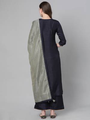 Indo Era Navy Blue Embroidered Straight Kurta with Palazzo Sets 2
