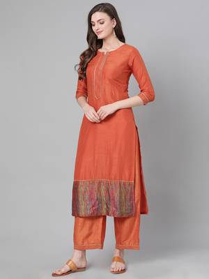 Indo Era Orange Solid Straight Kurta Palazzo with Dupatta Sets 3