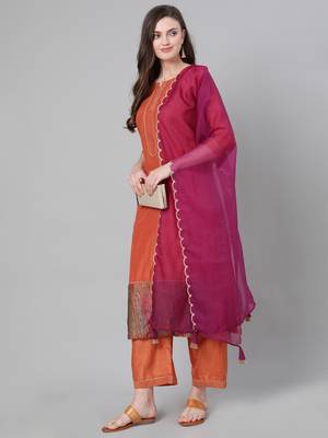 Indo Era Orange Solid Straight Kurta Palazzo with Dupatta Sets 4