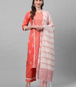 Indo Era Peach Khari Printed Straight Kurta Palazzo with Dupatta Sets