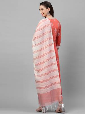 Indo Era Peach Khari Printed Straight Kurta Palazzo with Dupatta Sets 2