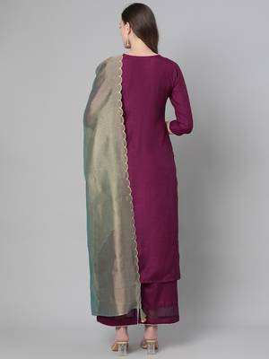 Indo Era Wine Solid Straight Kurta Palazzo with Dupatta Sets 2