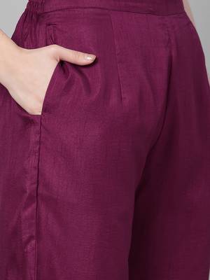 Indo Era Wine Solid Straight Kurta Palazzo with Dupatta Sets 5
