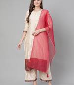 Indo Era Off White Solid Straight Kurta Palazzo with Dupatta Sets