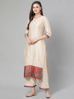 Indo Era Off White Solid Straight Kurta Palazzo with Dupatta Sets 3