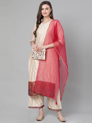 Indo Era Off White Solid Straight Kurta Palazzo with Dupatta Sets 4