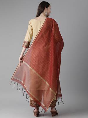 Indo Era Beige Solid Straight Kurta Palazzo with Dupatta Set 2