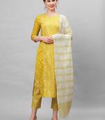 Indo Era Olive Bandhani Printed Straight Kurta Trouser With Dupatta Set
