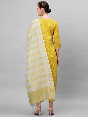 Indo Era Olive Bandhani Printed Straight Kurta Trouser With Dupatta Set 2