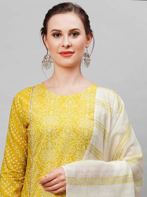 Indo Era Olive Bandhani Printed Straight Kurta Trouser With Dupatta Set 4