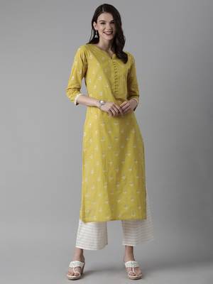 Indo Era Olive Foil Printed Straight Kurta Palazzo Set 1
