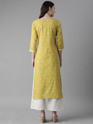 Indo Era Olive Foil Printed Straight Kurta Palazzo Set 2